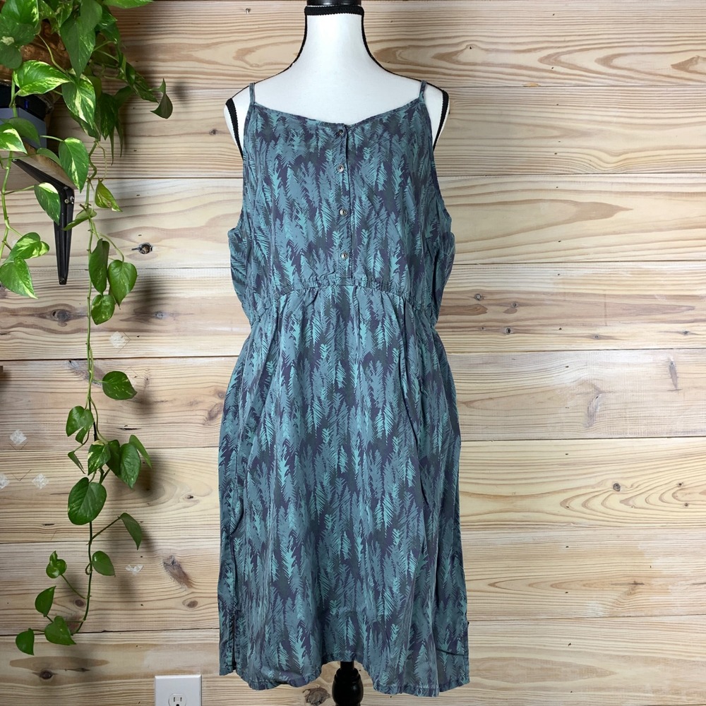 Kuhl Dress Women S Blue Abstract Pine Print Tencel‎ Spaghetti Strap Sundress